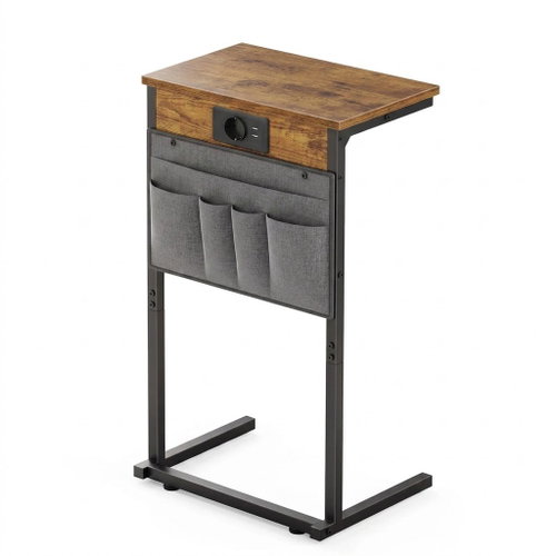 Houseland Fill Folding table with charging station and pocket brown/black - Side Table - Main image
