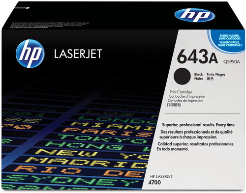 HP Q5950A HP TONER CARTRIDGE 643A BLACK HP 643A Main image HP Q5950A HP TONER CARTRIDGE 643A BLACK HP 643A - Printer Toner - Main image