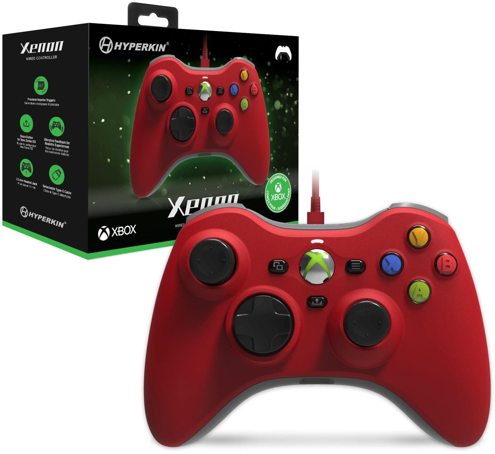 Hyperkin Xenon Wired Controller - Xbox Series|One/Windows 11|10 kompatibilis, piros, Xbox licenc