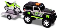 Nikko All-terrain Jeep with Kawasaki KLX 140 trailer and motorcycle - Toy Car