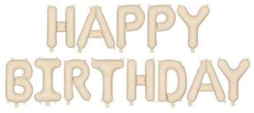 PARTYDECO Foil balloon - birthday, happy birthday, cream, 340 × 35 cm - Balloons - Main image