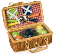 Picnic Basket with Coloured Ceramic Dishes - Toy Kitchen Utensils