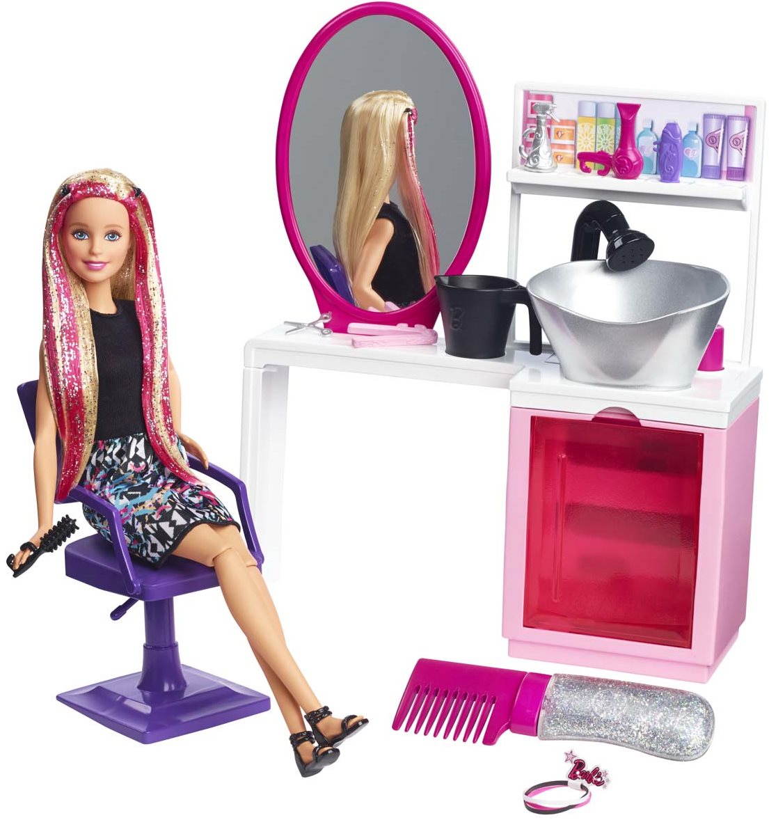 Barbie doll deals hair salon set