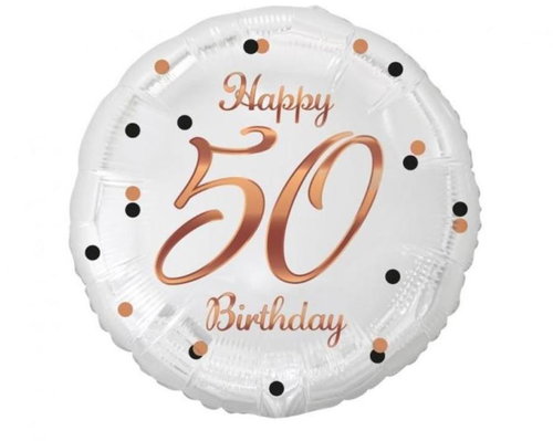 Balloon foil white 50 years - Happy birthday 45 cm - Helium Balloons - Main image
