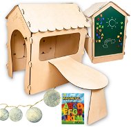 Build & Trade & Innovative Drevený domček pre deti s tabuľou a LED guľami 86 × 137 × 105 cm - Detský domček