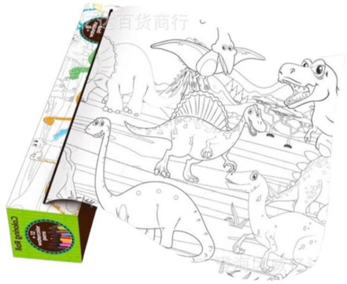 Dinosaur World Creative fabric colouring book in roll incl. 6 crayons 100 × 20 cm - Colouring Book - Main image