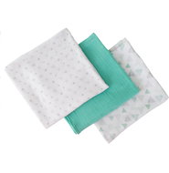 SwaddleMe Muslin blanket 3 pcs stars - triangles, turquoise - Duvet 