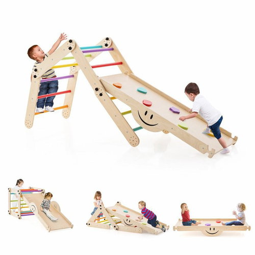 Costway Montessori Positionable Pickle Triangles with Climbing Board and Swing - Montessori Rocking Chair - Main image