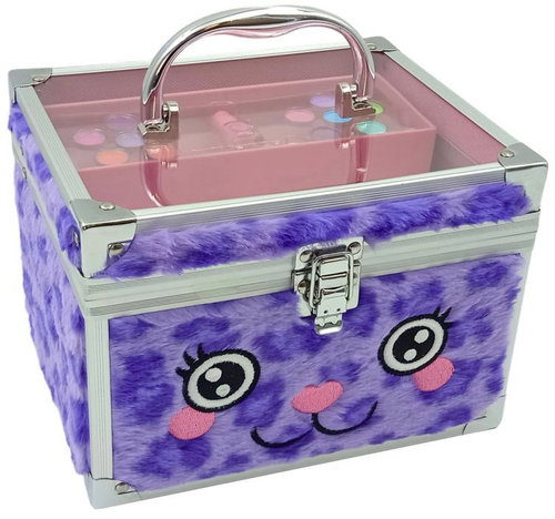 Excellent Plush Cosmetic Case with Make-up - Purple Cat - Kids’ Makeup Case - Main image