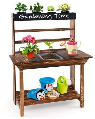 Costway Wooden Garden Work Table with Pot - Interactive table - Main image