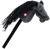 LEAN Toys 19535 Kůň na tyči Hobby Horse, dlouhosrstý se zvuky černý - Stick Horse