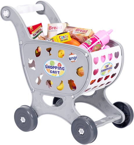 MultiStore 988-3 Shopping trolley with accessories, 18 pcs, grey - Toy Shopping Cart - Main image