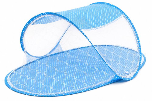 Leventi Foldable cot with mosquito net 110 × 65 × 60 cm, blue - Travel Bed - Main image