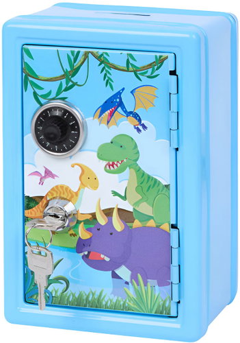 Excellent Metal Safe/Money Box Blue - Dinosaurs - Piggy Bank - Main image