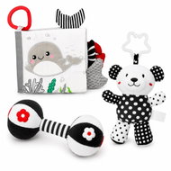 AKUKU Contrasting Toy Set - Dolphin Book, Dumbbell, Teddy Bear - Pushchair Toy