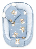 Baby Nellys Reversible Sleepy Teddy Baby Nest, Pad + 3D Pillow, Blue - Baby Nest