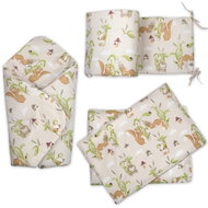 Baby Nellys Sada 3D Mantinel s povlečením + zavinovačka, veverky, béžovošedá - Crib Bumper