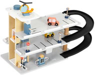 ECOTOYS 1088 Dřevěná garáž s výtahem, auta, helikoptéra, automyčka - Toy Garage