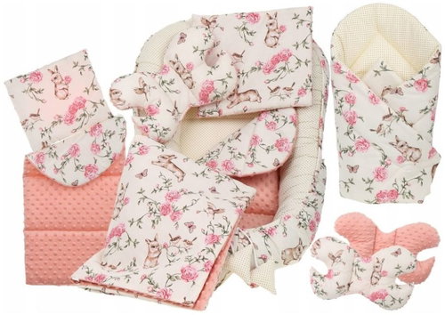 eliNeli Set do postýlky Zajíček a růže 7 ks - Baby Health Check Kit - Main image