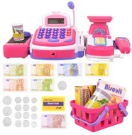ISO 28063 electronic till with basket and accessories, pink - Toy Cash Register