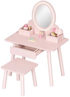 ECOTOYS TL106008 Dětský dřevěný kosmetický stolek s LED zrcadlem a stoličkou, růžový - Kids' Vanity