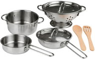LEAN Toys 4061 Sada hrnců a pánví z nerezové oceli, 8 ks - Toy Kitchen Utensils