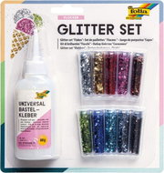FOLIA Sada třpytek Glitter Set 10 tubiček + univerzální lepidlo 90 g - Creative Kit