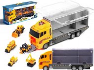 Truck with six metal cars with construction equipment - Thematic Toy Set