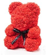 Medvedík z ruží 25 cm červený s mašľou - Medvedík z ruží