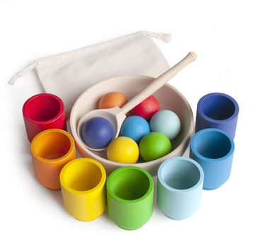 Ulanik Montessori dřevěná hračka "Rainbow: balls in cups"  - Vzdělávací sada 