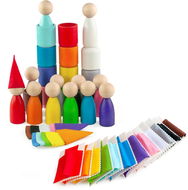 Ulanik Montessori dřevěná hračka "Peg Dolls with Hats, Beds and Cups" - Vzdělávací sada
