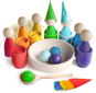 Educational Set Ulanik Montessori wooden toy "Rainbow: Peg Dolls in Cups with Hats and Balls? - Vzdělávací sada