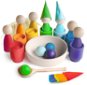 Vzdělávací sada Ulanik Montessori dřevěná hračka „Rainbow: Peg Dolls in Cups with Hats and Balls? - Vzdělávací sada