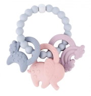 Elpinio silicone teether elephant, rainbow and moon - pink - Baby Teether