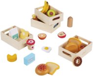 Dřevěné potraviny, ovoce a zelenina v bedýnce set 4 ks - Jídlo do dětské kuchyňky