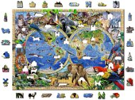 Woden City Dřevěné puzzle Mapa Říše zvířat 2v1, 1010 dílků eko - Puzzle