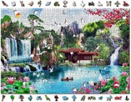 Woden City Dřevěné puzzle Vodopády v japonské zahradě 2v1, 2000 dílků eko - Puzzle