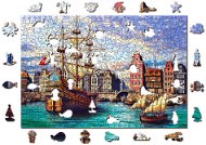 Woden City Dřevěné puzzle Staré lodě v přístavu 2v1, 505 dílků eko - Puzzle