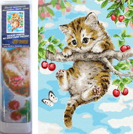 Norimpex Kitten on cherry 30 × 40 cm - Diamond Painting
