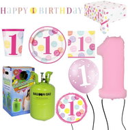 KINGOFBAL Children's birthday set 1st birthday girl with balloons and helium, 10 persons - Helium Balloons