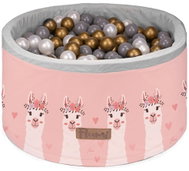 Flumi Pool with balls 200 pcs pink with llama print, golden balls - Ball Pit