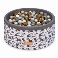 Flumi Bazének s míčky 200 ks bílý s potiskem medvídků, zlaté míčky - Ball Pit