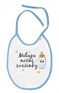 Baby Nellys Nepromokavý bryndáček  Miluju noční svačinky,  cm - bílý s modrým lemem - Bryndák