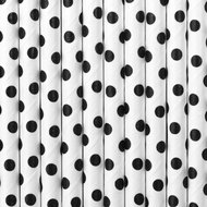 Paper straws, white with black polka dots, 10pcs - Straw