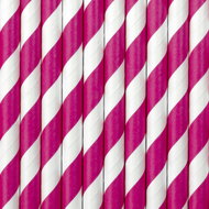 Paper straws, pink, striped, 10pcs - Straw
