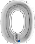 Foil Balloon, 102cm, Number "0", Silver - Balloons