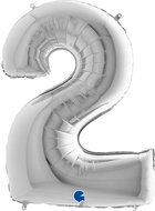 Foil Balloon, 102cm, Number "2", Silver - Balloons