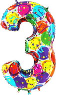 Foil Balloon, 102cm, Number "3", Coloured - Balloons