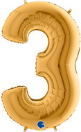 Foil Balloon, 102cm, Number "3", Gold - Balloons