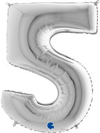Foil Balloon, 102cm, Number "5", Silver - Balloons